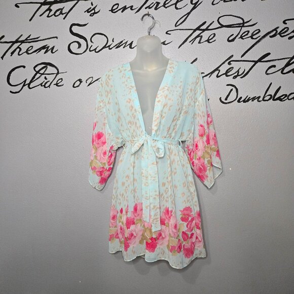 Floral Delicate Chiffon Robe by Cinema Etoile, Rose Chee, S - Picture 1 of 5